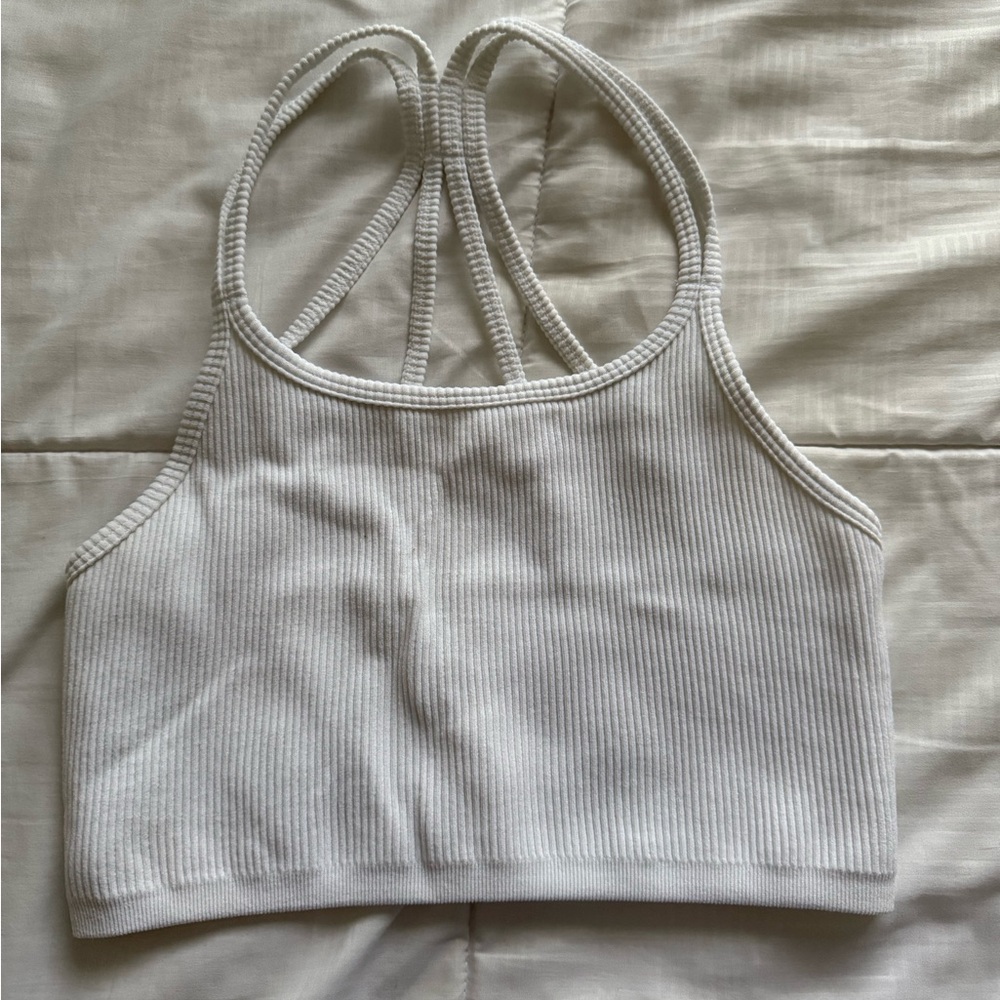 TJ Maxx White Crop Top with Ribbed Texture and Cross-Back Design